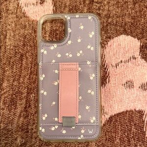 Floral Purple Phone Case with Pink Strap. WALLI BRAND. iPhone 15 plus.